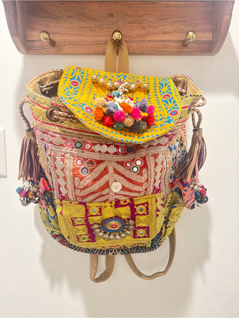 Boho hand embroidered backpack